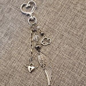 Silver Bag Charm Keychain with Heart Cloud and Wing